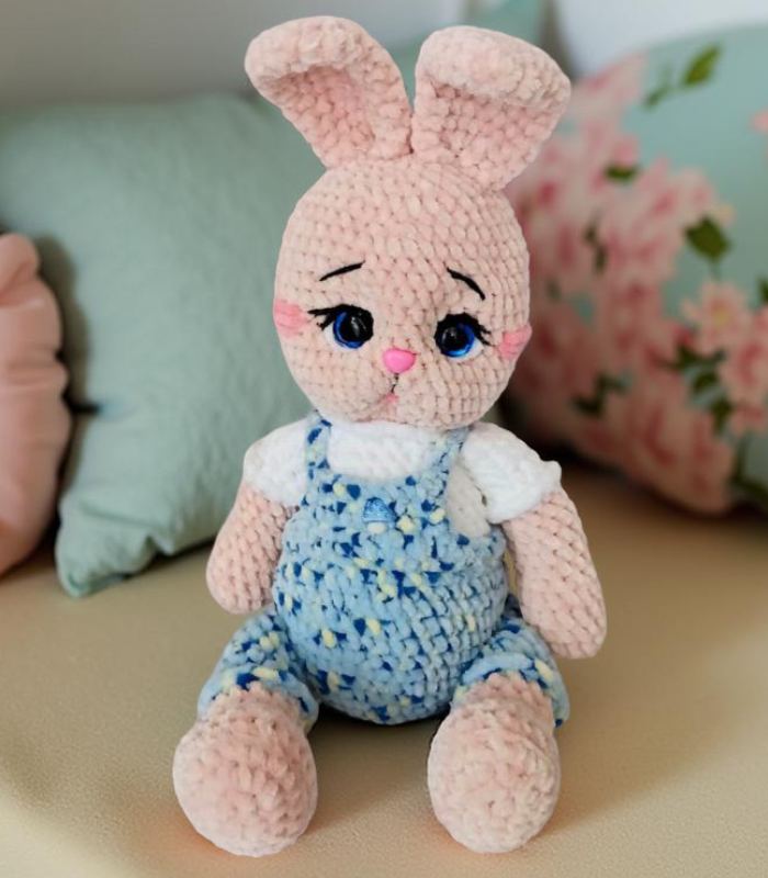 Myrtilus Blue Bunny – The Handmade Crochet Bunny by Myrtilus with Blue Summer Suit, Eco-Friendly, Non-Allergic Material, Safe for All Ages