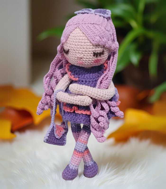 Myrtilus Elisa – The Handmade Crochet Fairy Doll by Myrtilus with Lilac Hair and Purple Dress, Eco-Friendly Organic Cotton, Limited Edition