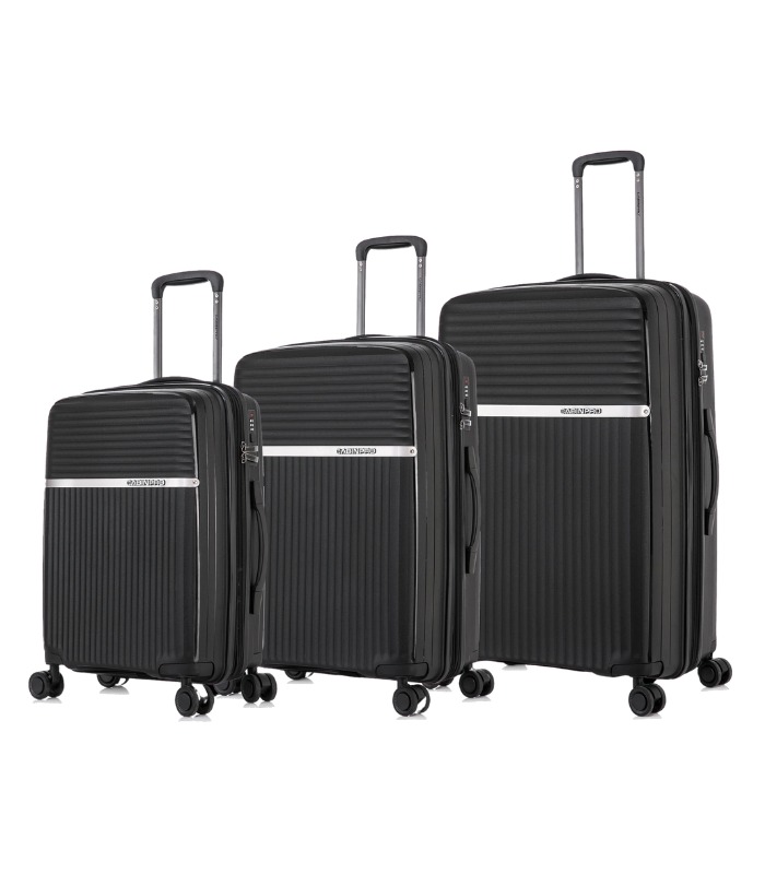 CabinPro Hard-Shell Expandable PP Luggage Set, Water-Resistant, Quiet 360° Spinner Wheels, Unisex, Model CP002-3