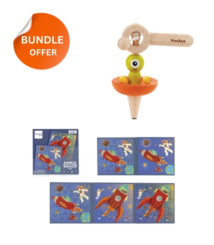 Buy 1 Wooden Spaceship Top and Get 1 Free Space Magnetic Puzzle Book