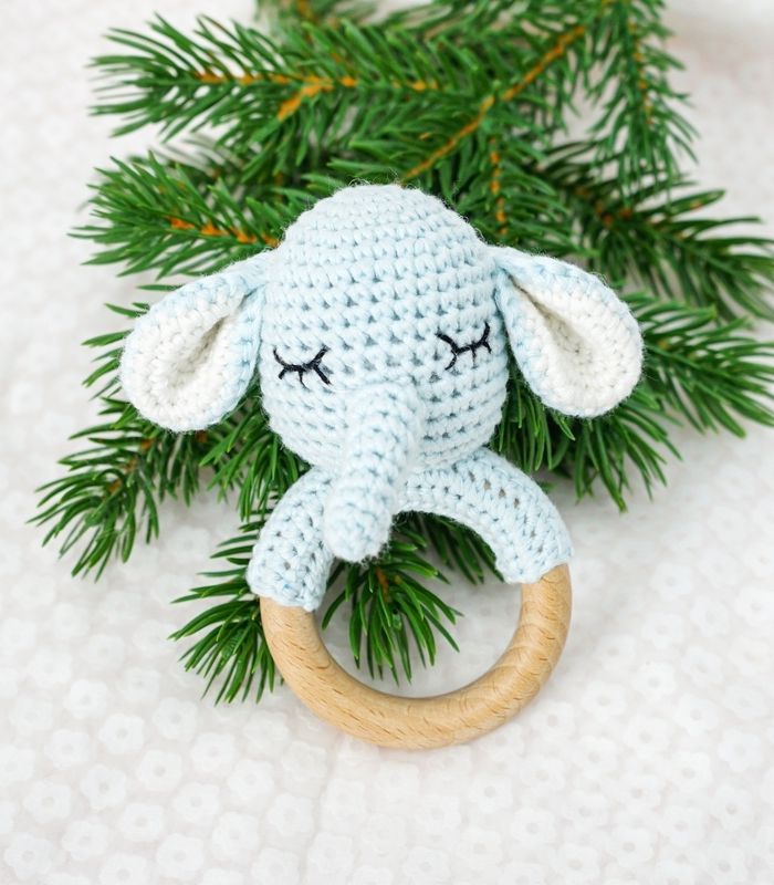Myrtilus Handmade Crochet Elephant Teether – 100% Cotton and Wood