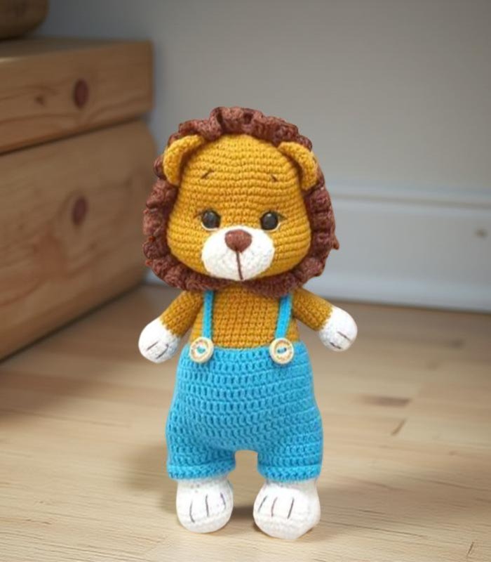 Myrtilus Lion in Blue, Green and Red Shorts by Myrtilus for All Ages