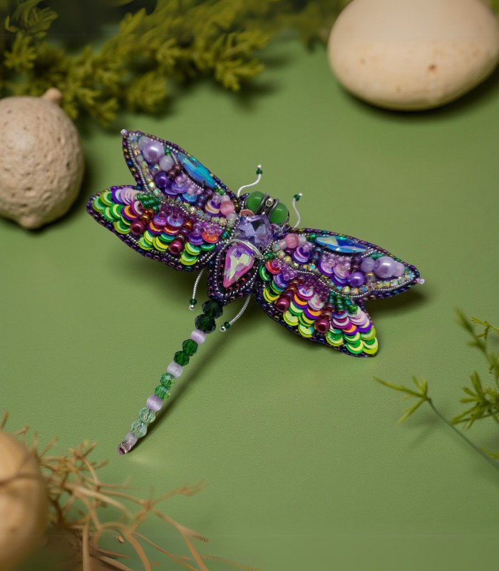 Myrtilus Dragonfly: Emerald Dusk – Handmade Jewelry Brooch