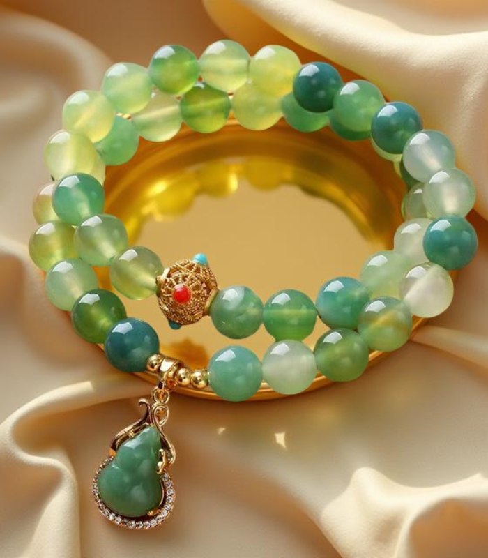 Myrtilus Green Grape Agate Fortune Gourd Bracelet Necklace – Handmade with Beads