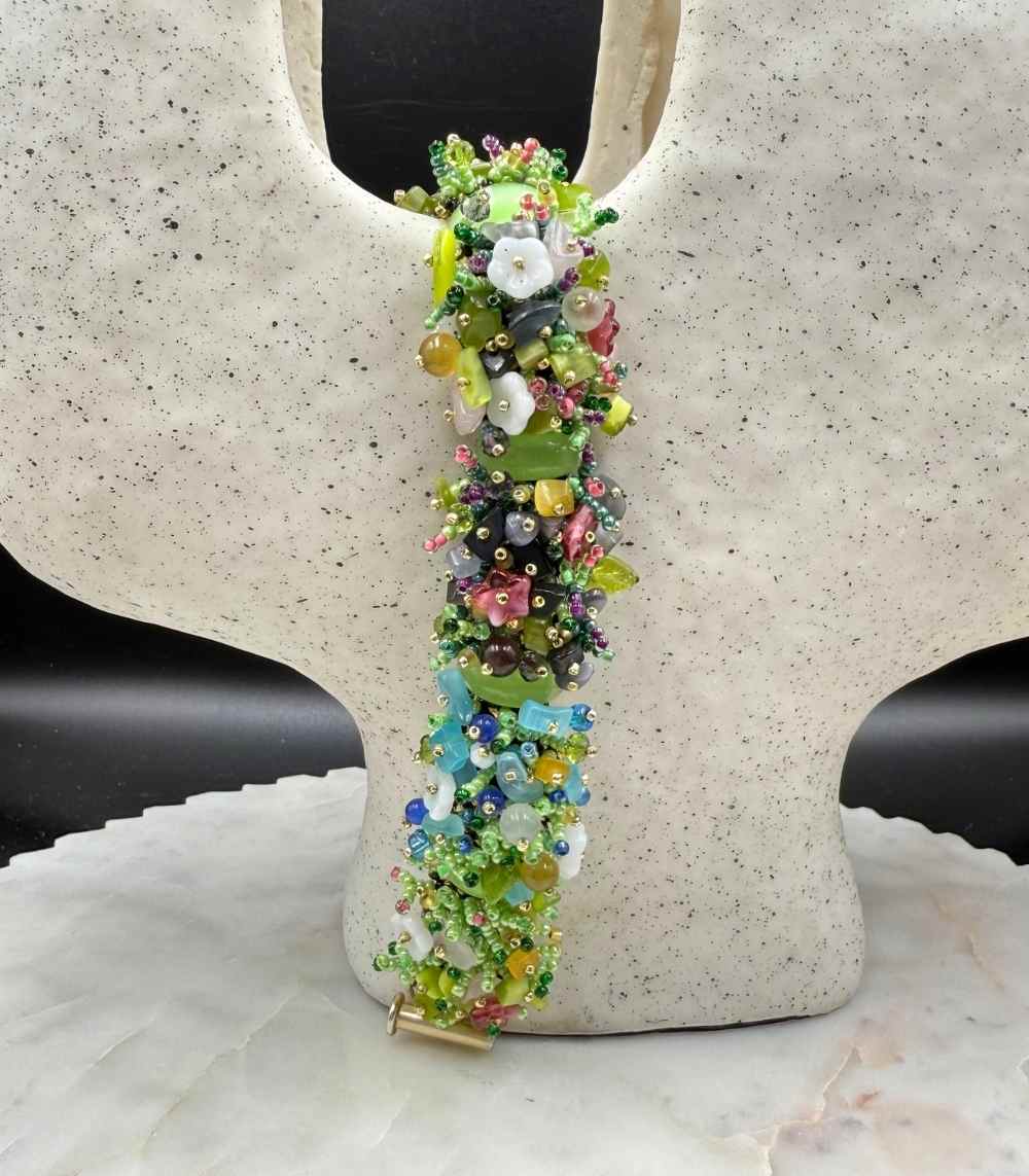 Myrtilus Obsidian Drift – Handmade Czech Seed Bead Bracelet with Slide Clasp
