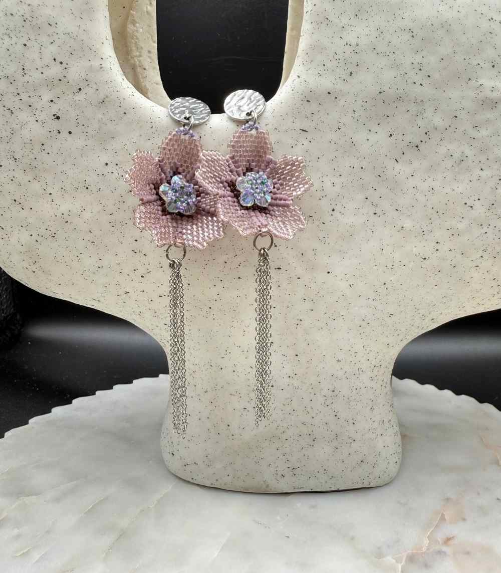 Myrtilus Sakura Whisper – Handmade Japanese Beaded Floral Earrings