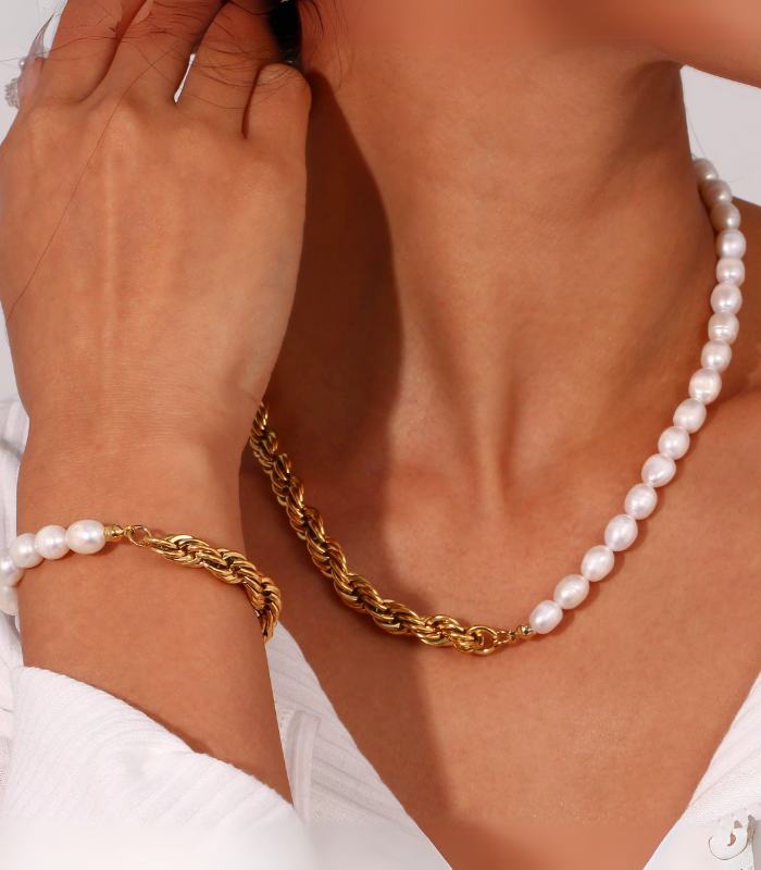 Myrtilus 18K Gold-Plated Asymmetrical Pearl Jewelry Set – Handmade with Freshwater Pearls