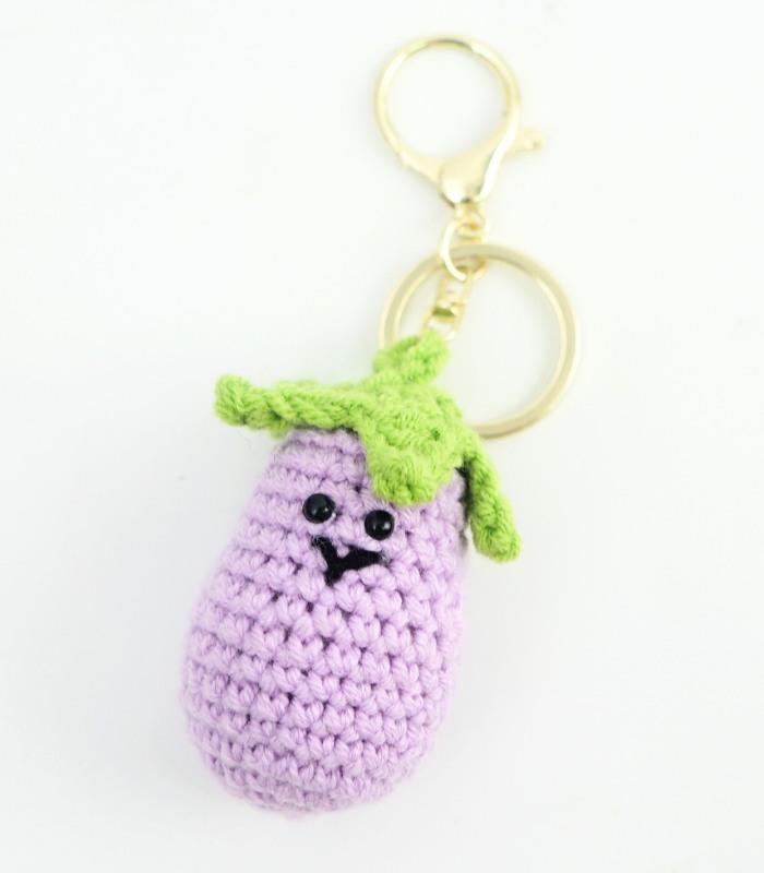 Myrtilus Crochet Eggplant Keychain – Handmade Vegetable Charm
