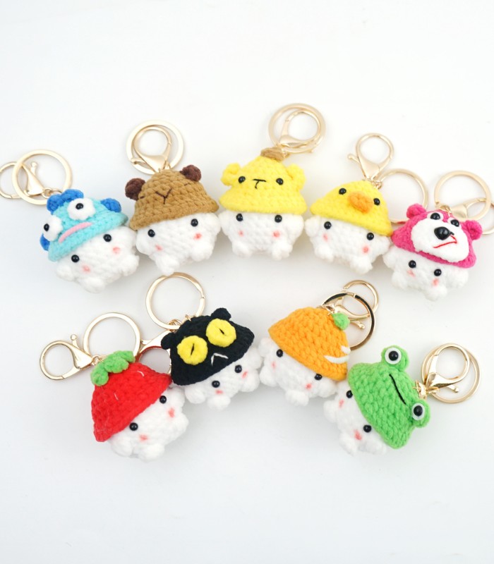 Myrtilus Crochet Kawaii Hat Character Keychains – Handmade