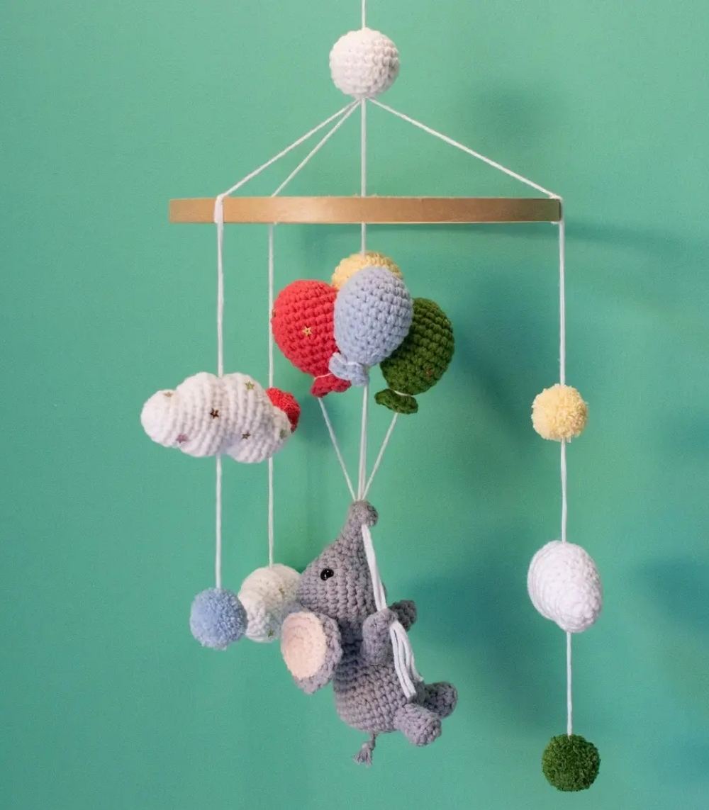 Myrtilus Crochet Elephant Baby Mobile – Handmade in Cotton