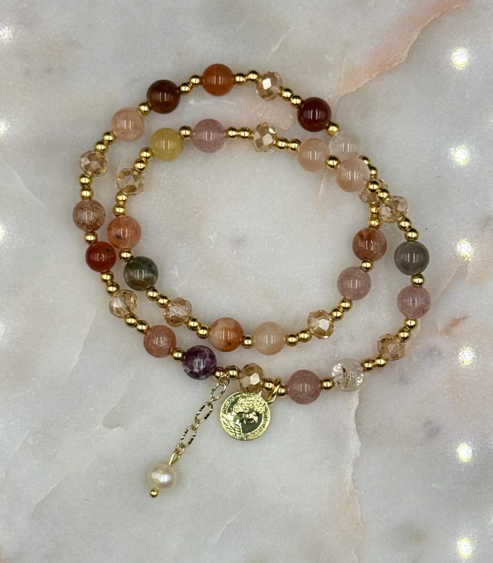 Myrtilus 14K Gold-Plated Vintage Crystal Strand Bracelet – Handmade with Freshwater Pearl