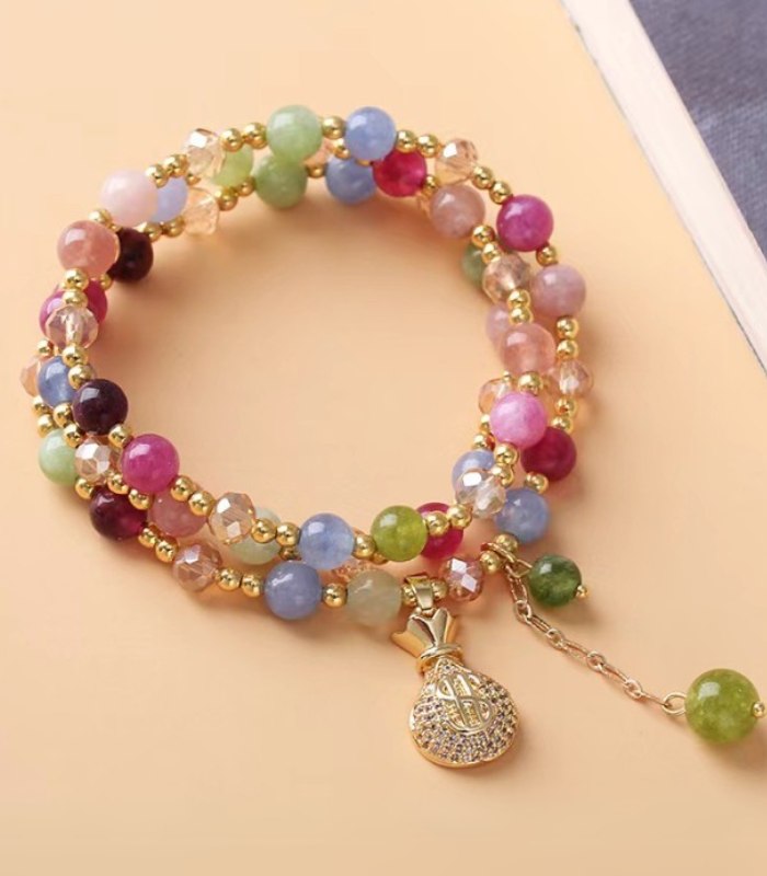 Myrtilus Candy-Color Tourmaline Lucky-Bag Double-Wrap Bracelet – Handmade with Beads