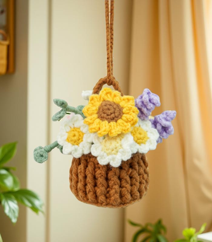 Myrtilus Crochet Potted Pendant – Handmade Hanging Flower Basket