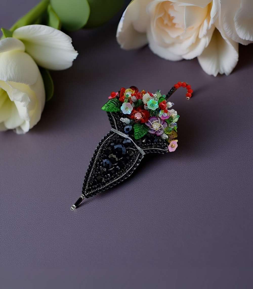 Myrtilus Handmade Beaded Umbrella Brooch Collection (Bloom & Folded Designs)