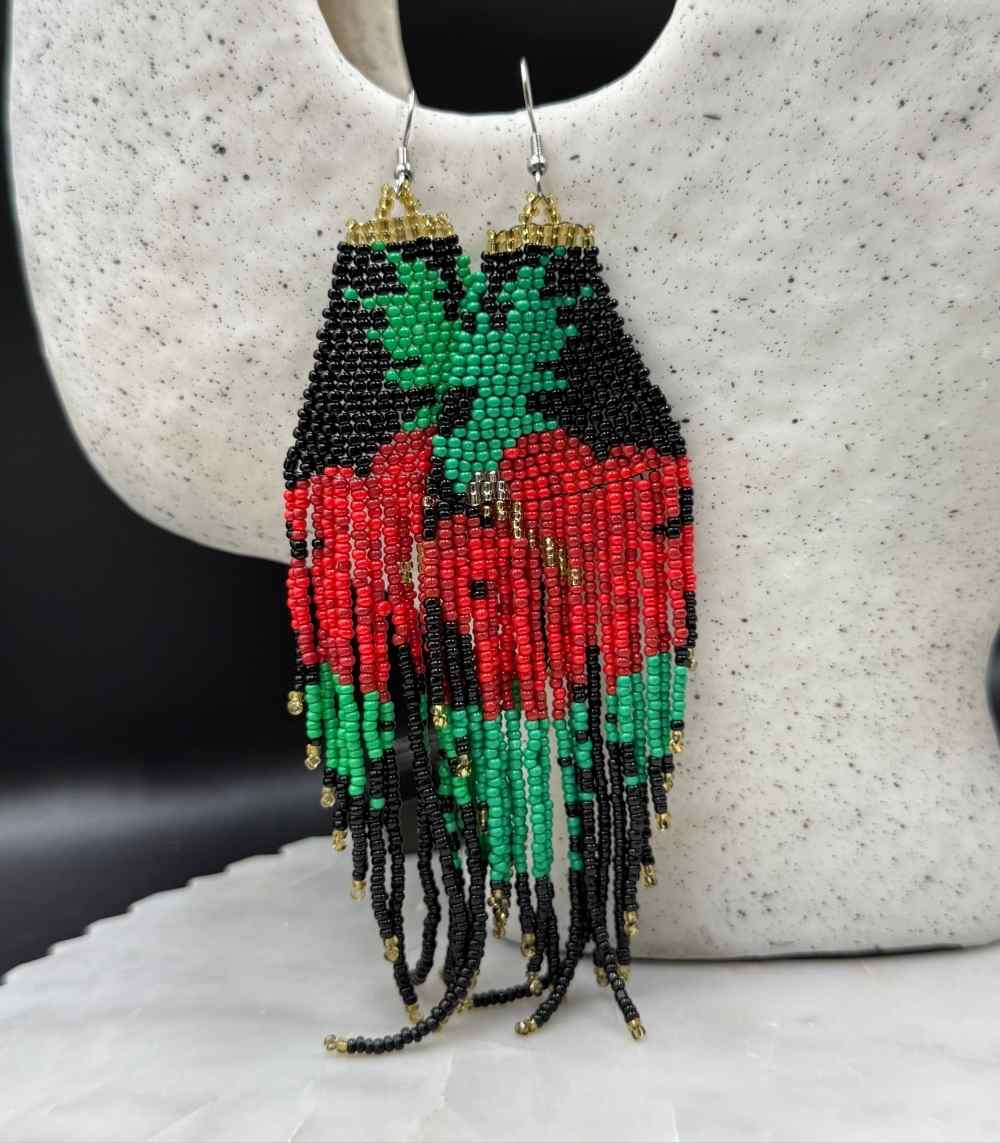 Myrtilus Lampwork Drop Earrings – Tropical Bloom & Beaded Flower Tassel Design