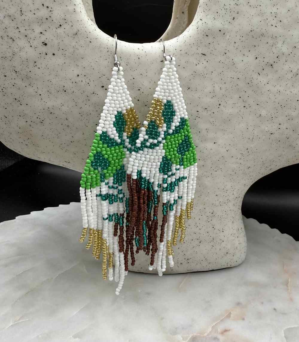 Myrtilus Lampwork Drop Earrings – Forest Muse & Earthtone Beaded Tassel Design