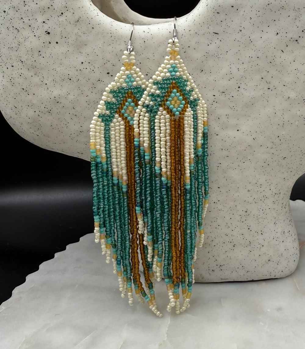 Myrtilus Lampwork Drop Earrings – Tribal Chevron & Earth Tone Beaded Design