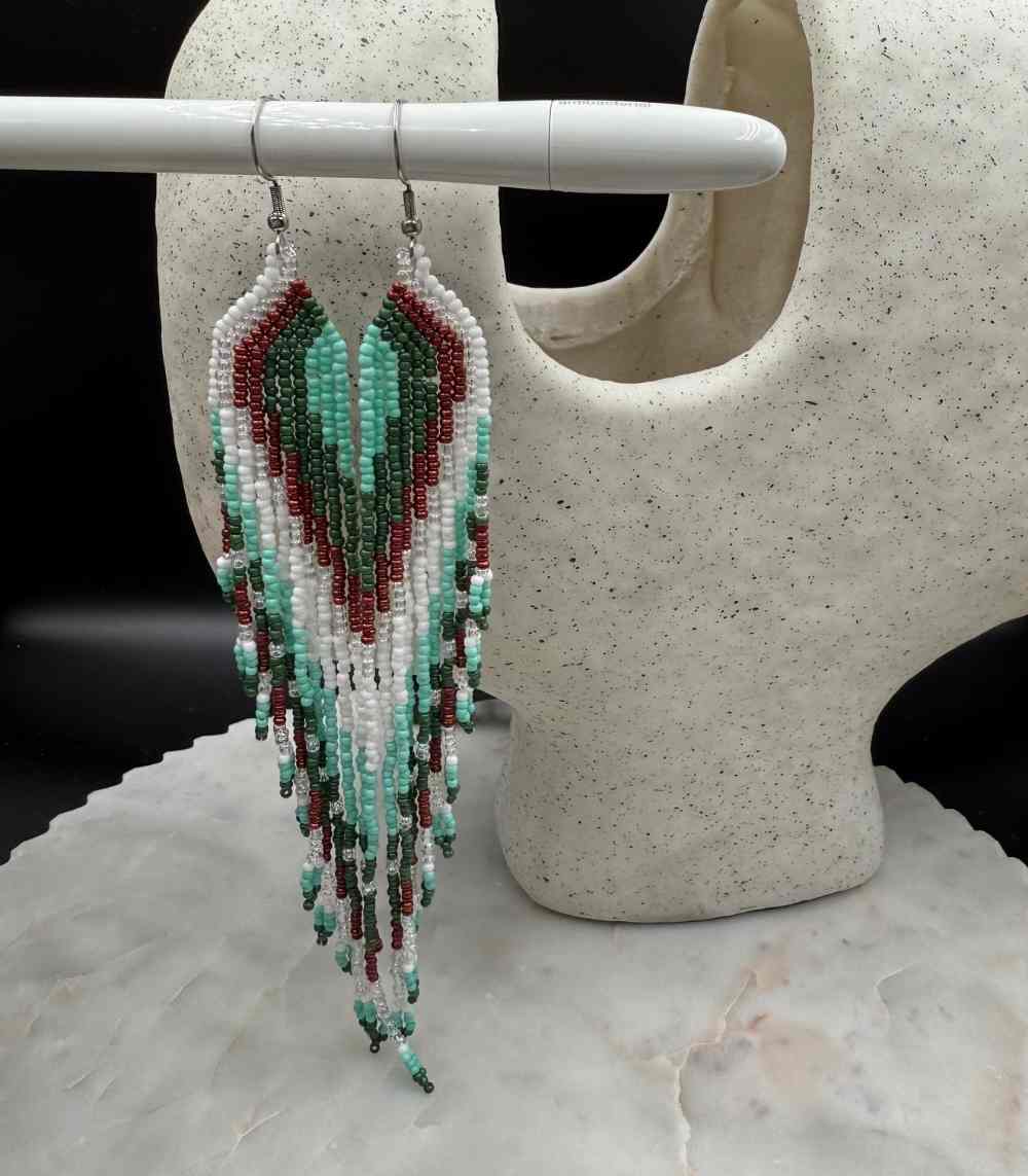 Myrtilus Lampwork Drop Earrings – Falling Petals & Cascade Beaded Fringe Design