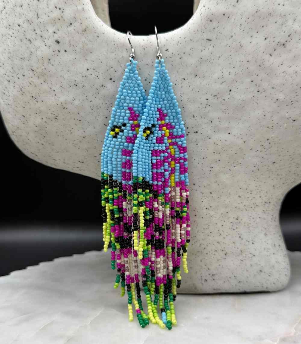 Myrtilus Lampwork Drop Earrings – Bloom Cascade & Floral Weave Beaded Tassel Design
