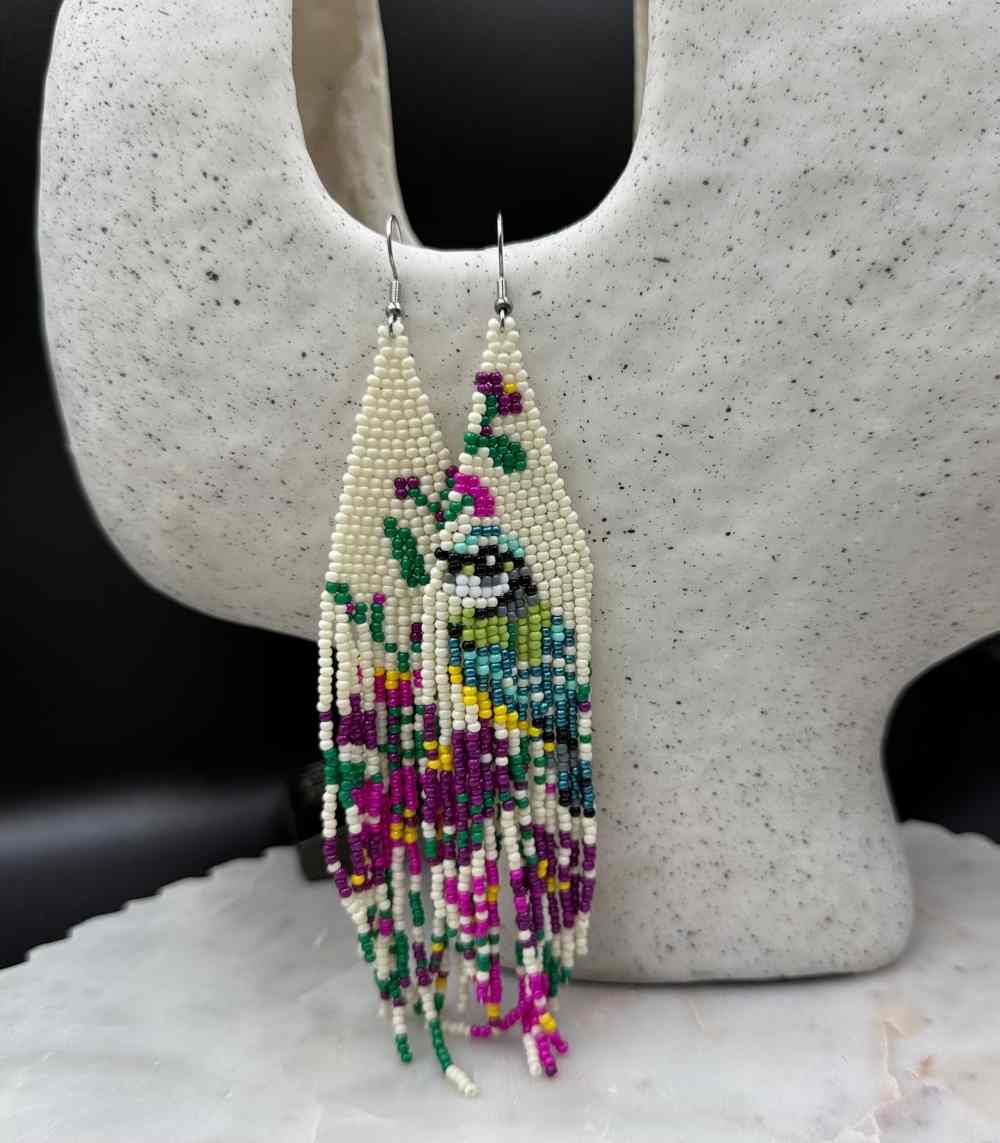 Myrtilus Lampwork Drop Earrings – Meadow Song & Bloom Trail Beaded Tassel Design