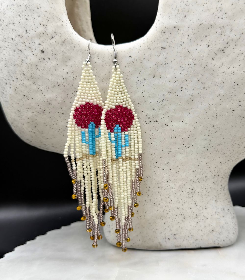 Myrtilus Lampwork Drop Earrings – Desert Sunset & Cactus Fringe Design