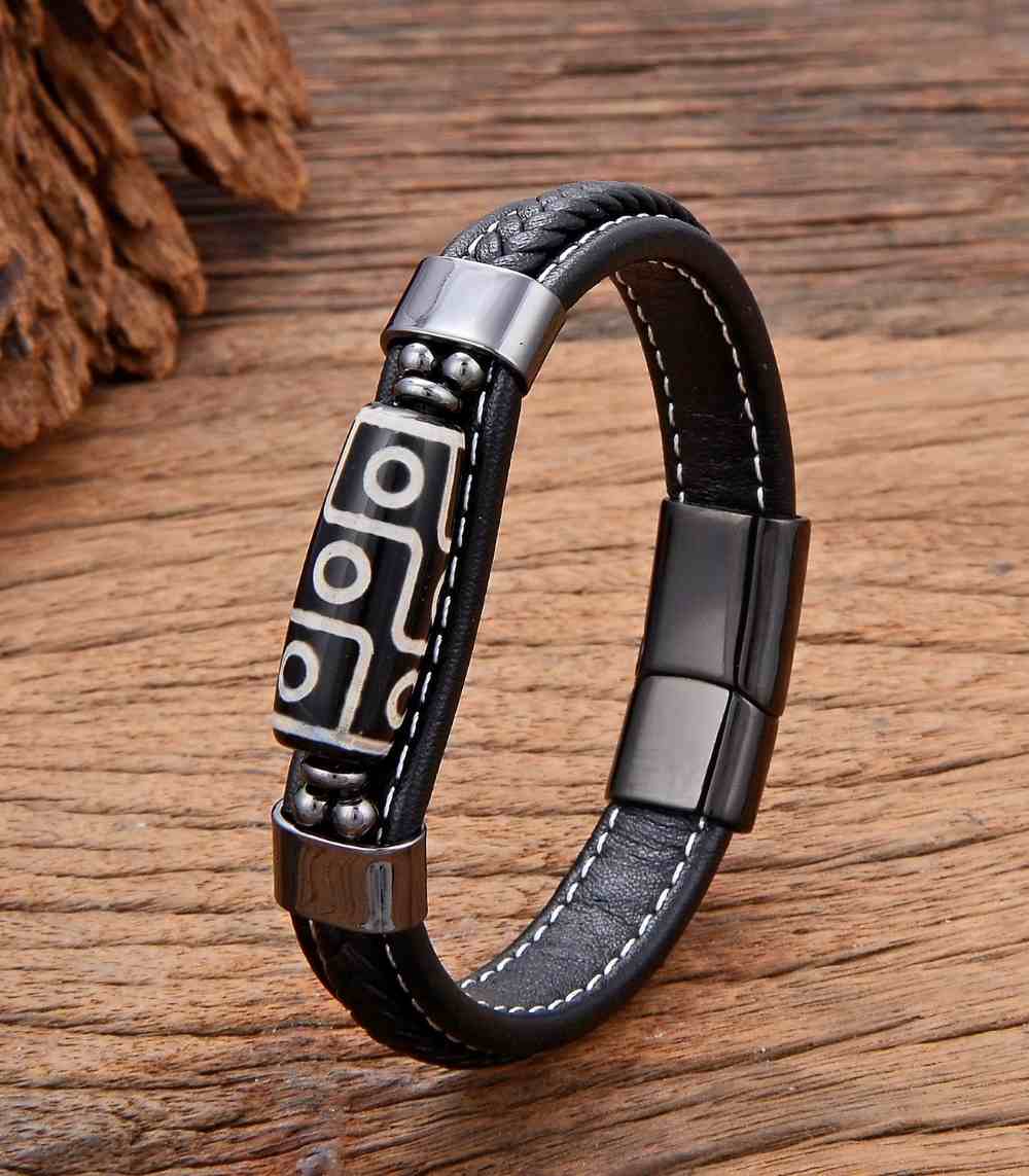 Myrtilus Men’s Ethnic Leather Bracelet – Braided & Beaded Design