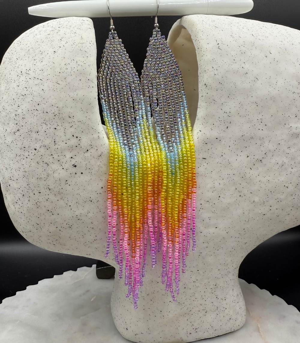 Myrtilus Lampwork Drop Earrings – Aurora Tassel & Ombre Beaded Design