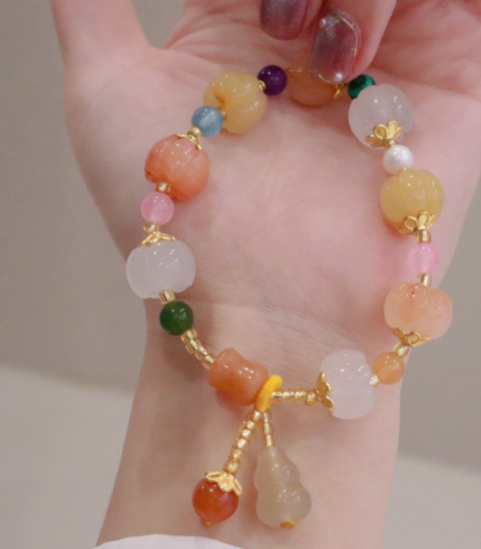 Myrtilus Golden Jade Pumpkin Bead Bracelet – Handmade Natural Stone Jewelry