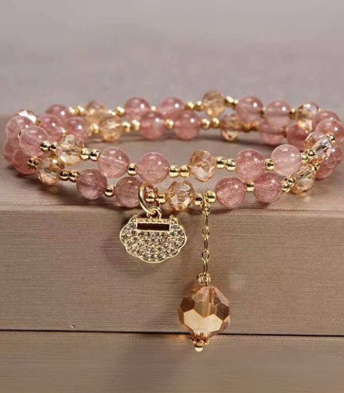 Myrtilus 14K Gold-Plated Pink Crystal Bracelet – Handmade with Teardrop Charm