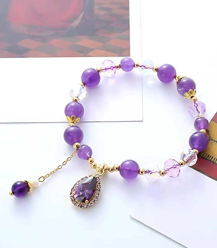Myrtilus 14K Gold-Plated Amethyst Bracelet with Zircon Heart Pendant