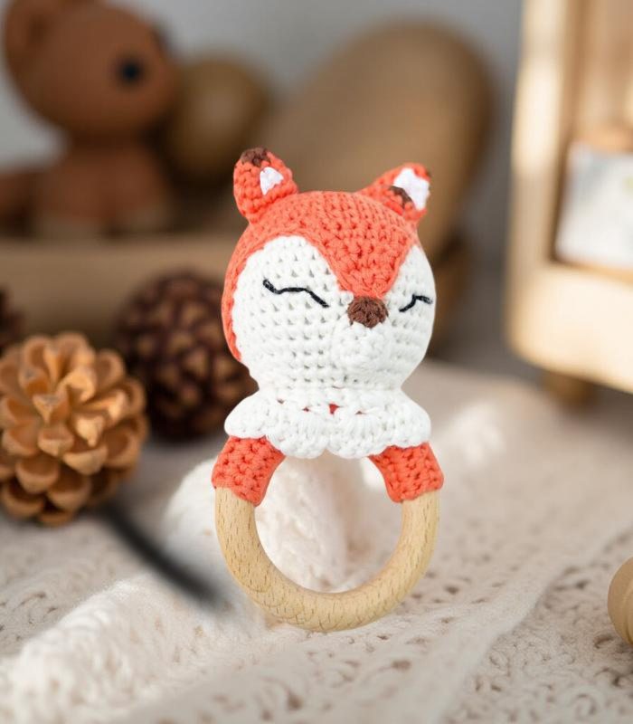 Myrtilus Crochet Fox Teether – Handmade in Cotton