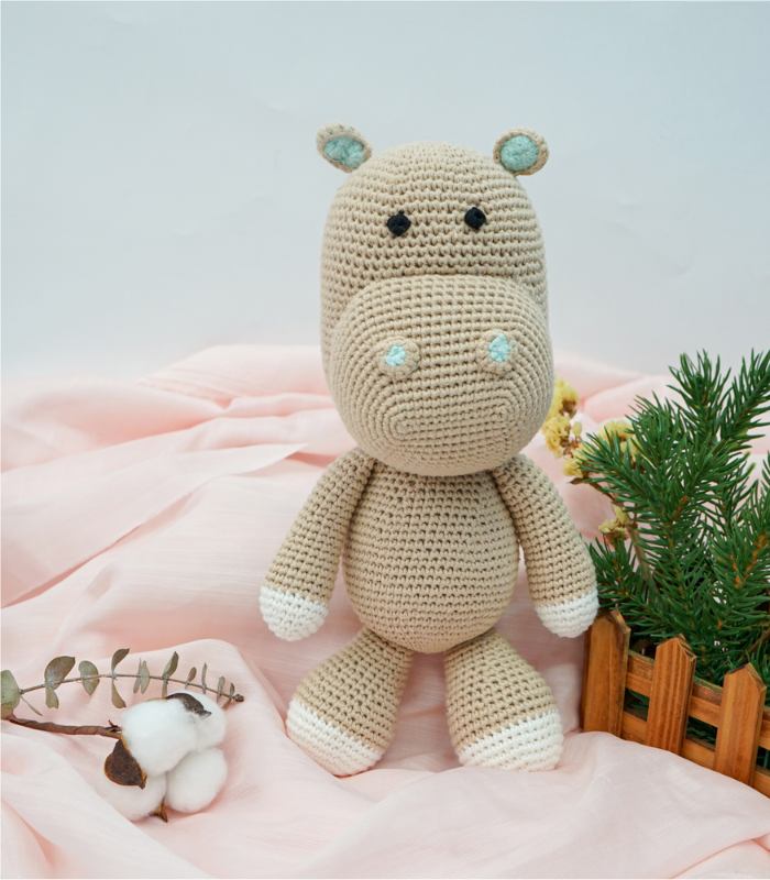 Myrtilus Crochet Hippo Squeaky Toy – Handmade in Cotton