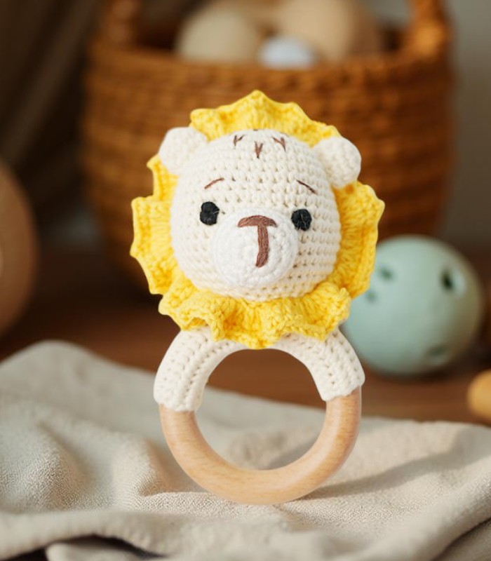 Myrtilus Crochet Lion Teether – Handmade in Cotton