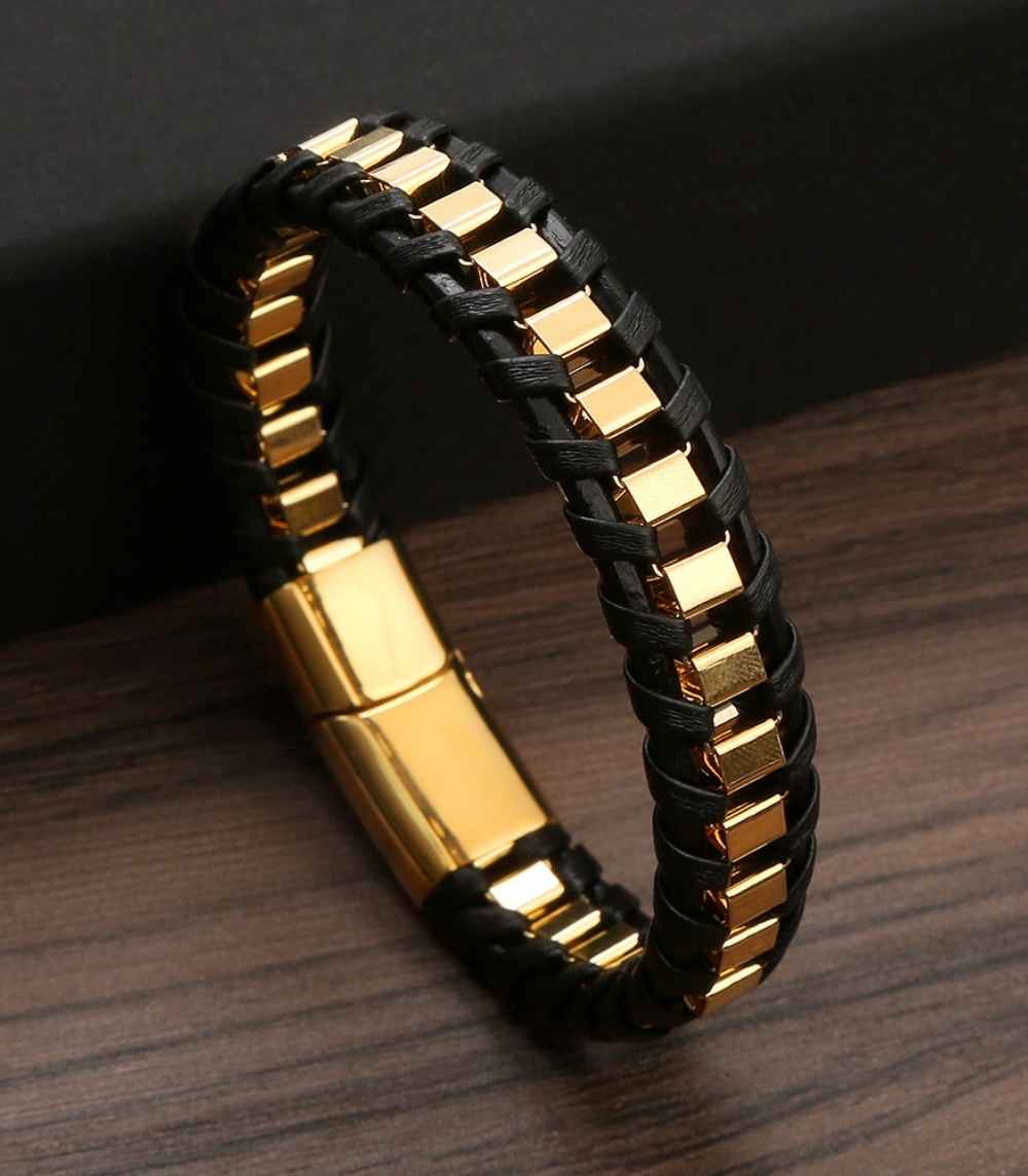 Myrtilus Men’s Handmade Woven Leather Bracelet – Magnetic Clasp Hand Chain Design