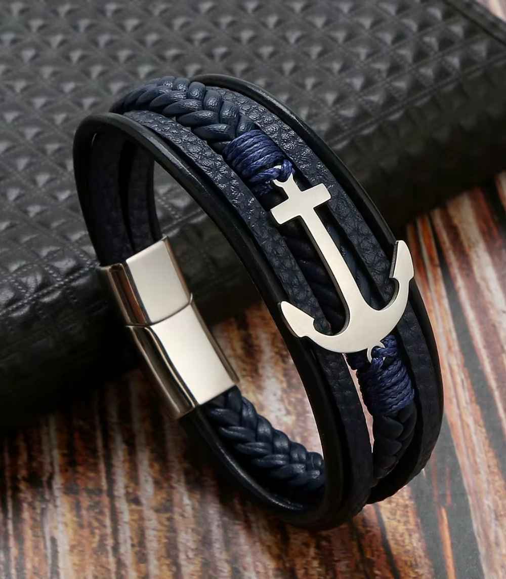 Myrtilus Men’s Leather Cuff Bracelet – Magnetic Clasp Charm Design