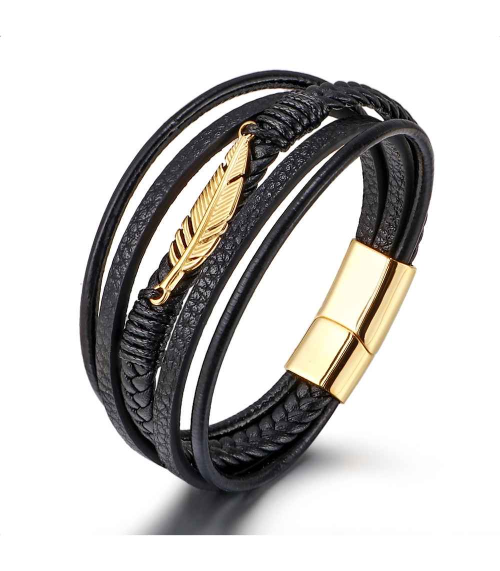 Myrtilus Men’s Magnetic Leather Bracelet – Handmade Braided Stainless Steel Design