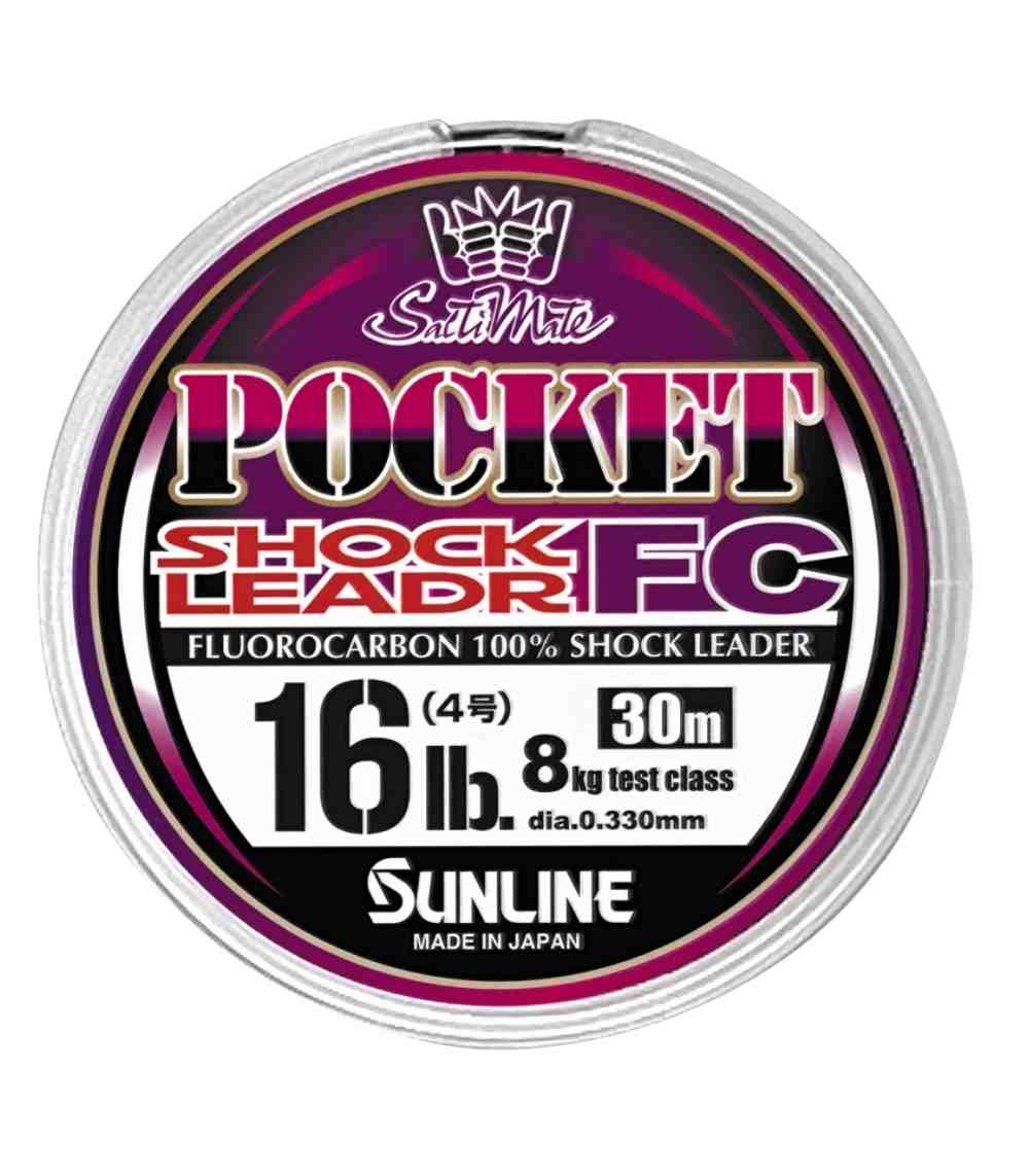 Sunline SaltiMate Pocket Shock Leader FC Line – Abrasion Resistant Fluorocarbon, Natural Clear