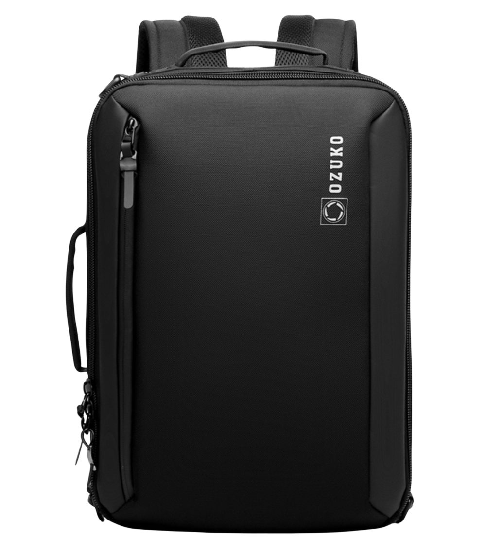 OZUKO 9490 Water-Resistant City Briefcase Messenger Backpack With Side Fully Open 90 Degree and Chest Buckle