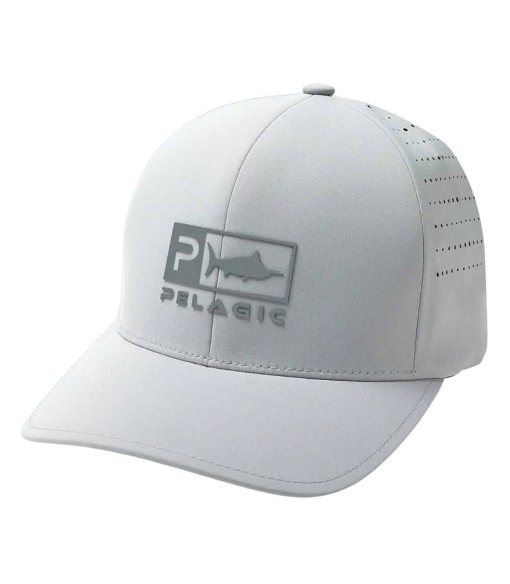 Pelagic Delta Flexfit Hat – Heathered Light Grey (Water & Stain Repellent Performance Cap)