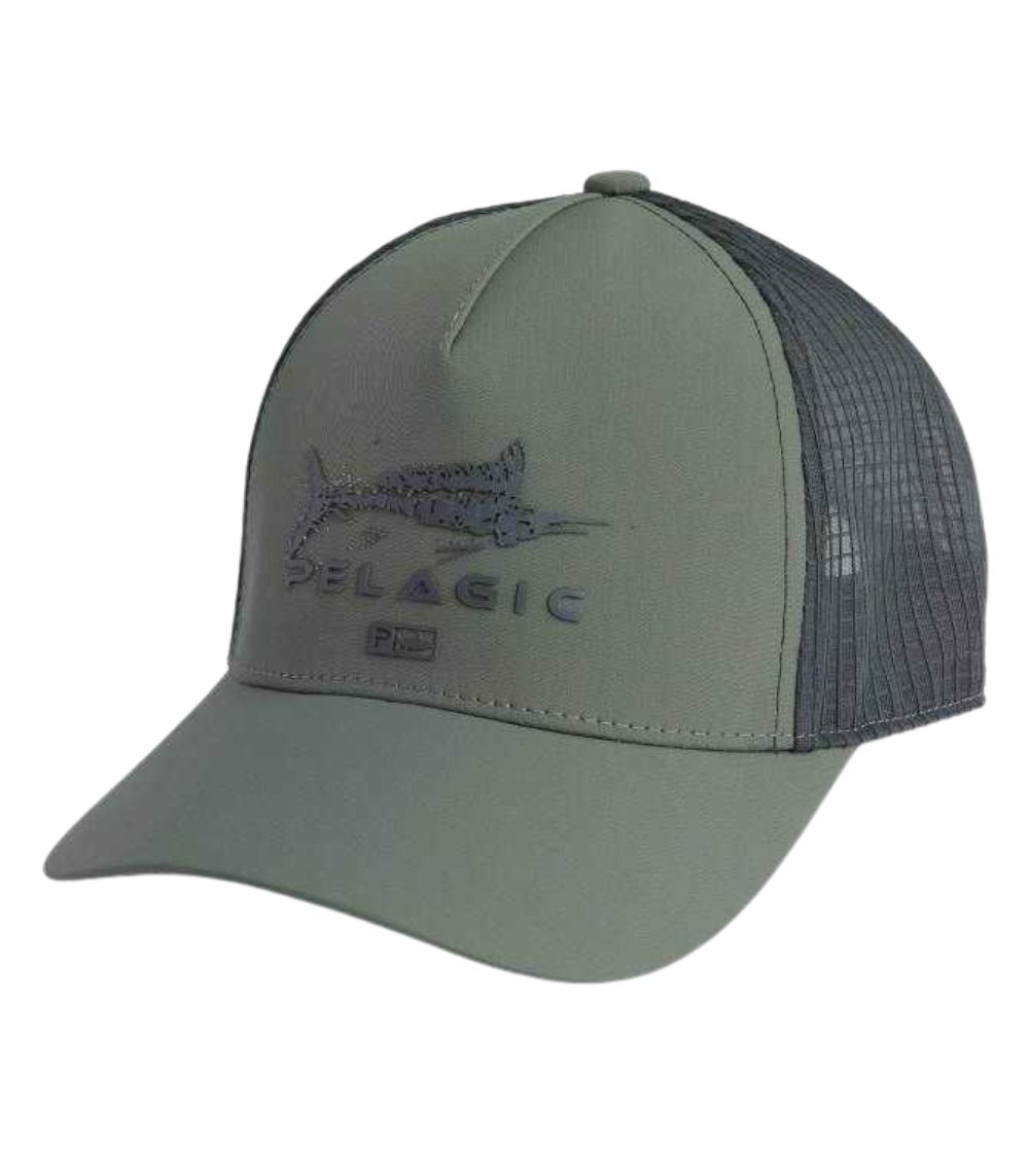 Pelagic Echo Gyotaku Performance Trucker Hat Lightweight Snapback Fishing Cap