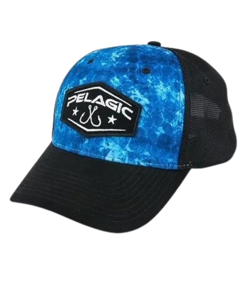 Pelagic Offshore Hexed Cap Blue Adjustable Fishing Hat with Moisture Wicking Sweatband