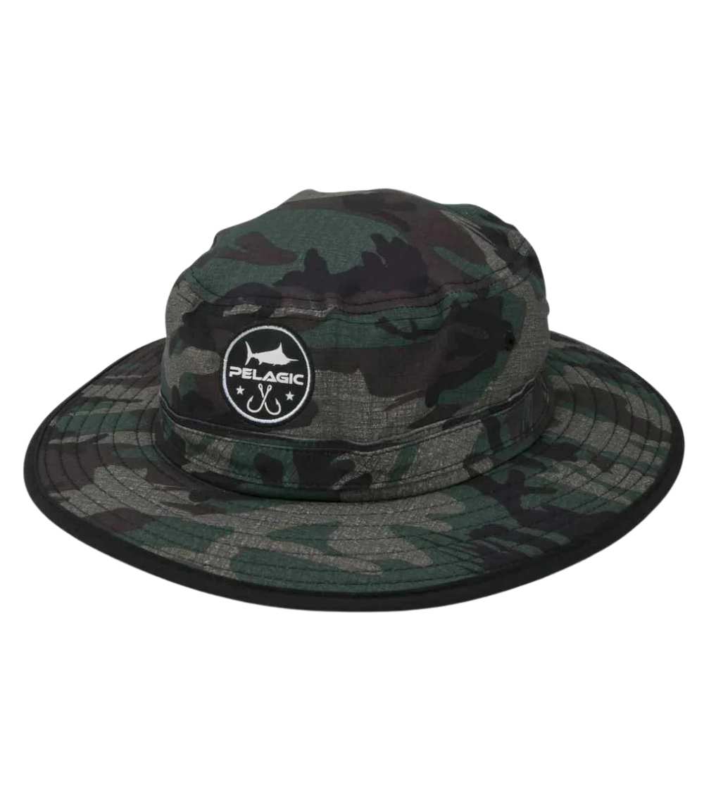 Pelagic Sunsetter Fish Hat Camo UPF 50+ Wide Brim Fishing Sun Hat with Adjustable Strap