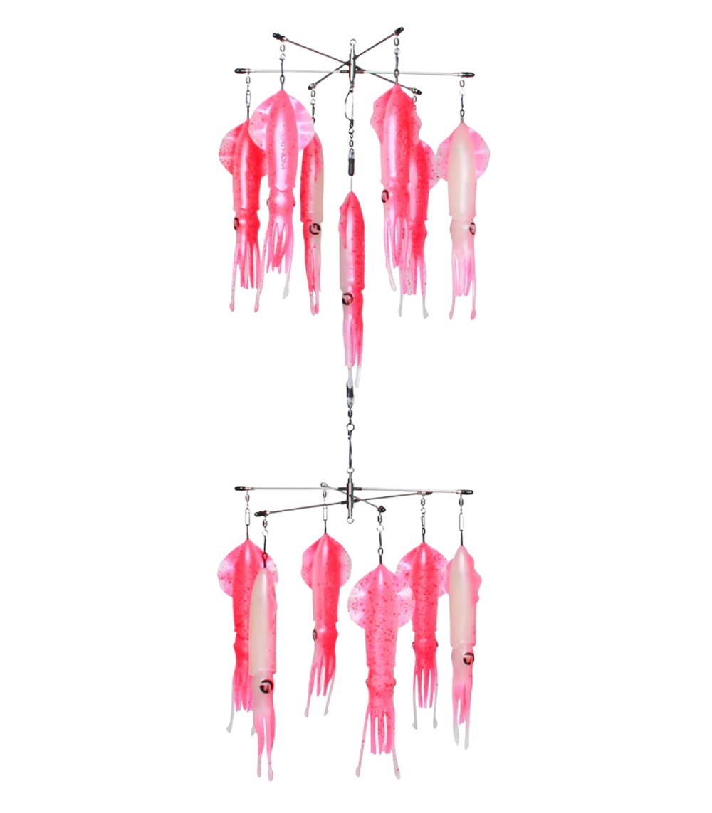 Fathom Double Tier Vivid 12″ x 12″ No-Tangle Squid Dredge for Offshore Trolling