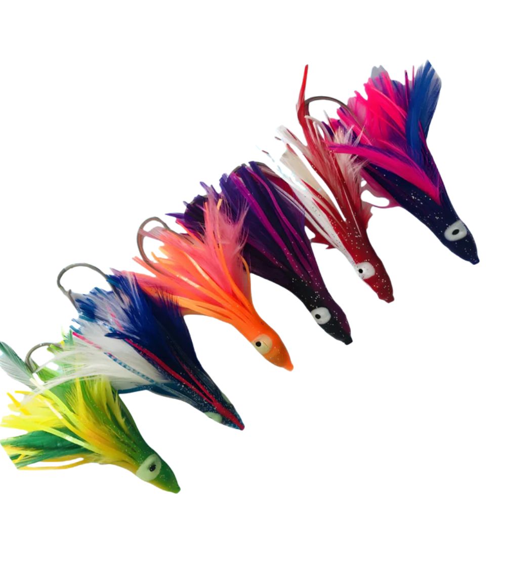 H2O Weighted Trolling Feather Octopus Lure, 5” Skirted Fishing Lure with Stainless Steel Hook & 80lb Mono Leader