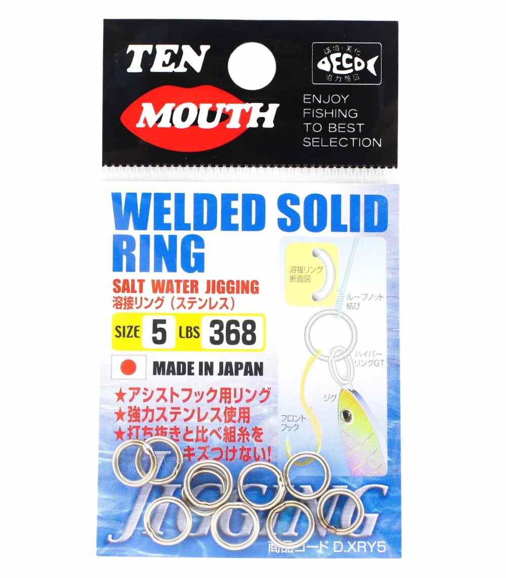 Ten Mouth Welded Solid Rings D.XRY Size 5, Silver Split Rings
