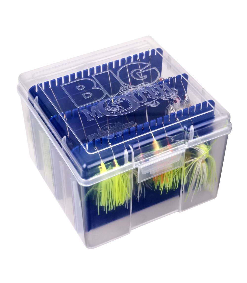 Flambeau Outdoors 550 Large Big Mouth Spinnerbait Box with Zerust – Clear Plastic Tackle Storage Box Holds 60 Spinnerbaits