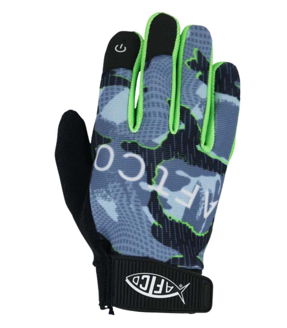AFTCO Utility Full Finger Fishing Gloves Blue Camo Large
