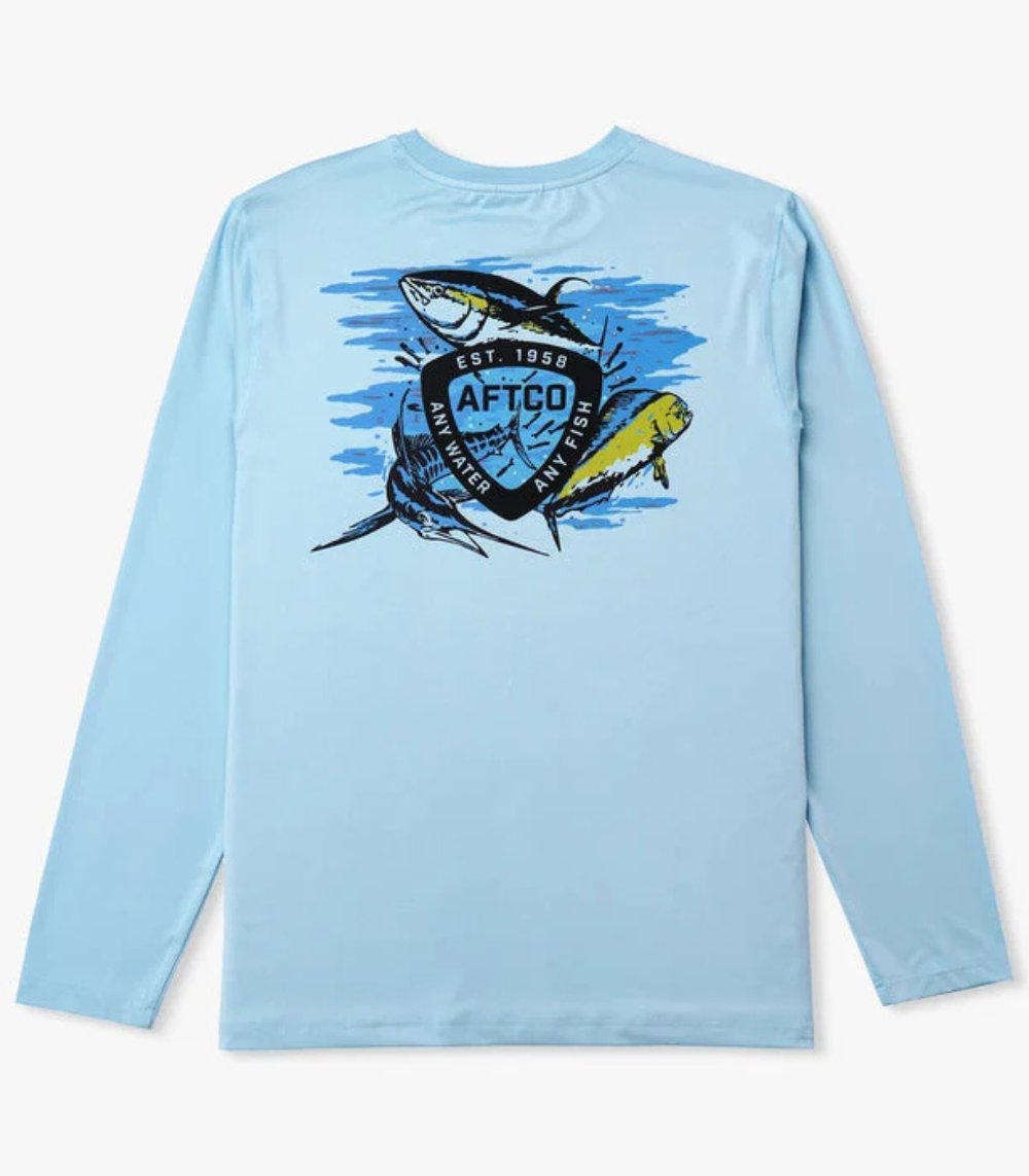 AFTCO Men’s Expedition UVX UPF 50 Long Sleeve Sun Protection Shirt – Airy Blue