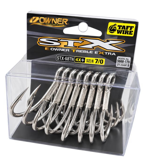 Owner STX-68TN 4X+ Treble Hook 5668, TAFF Wire Heavy Duty Saltwater Hook