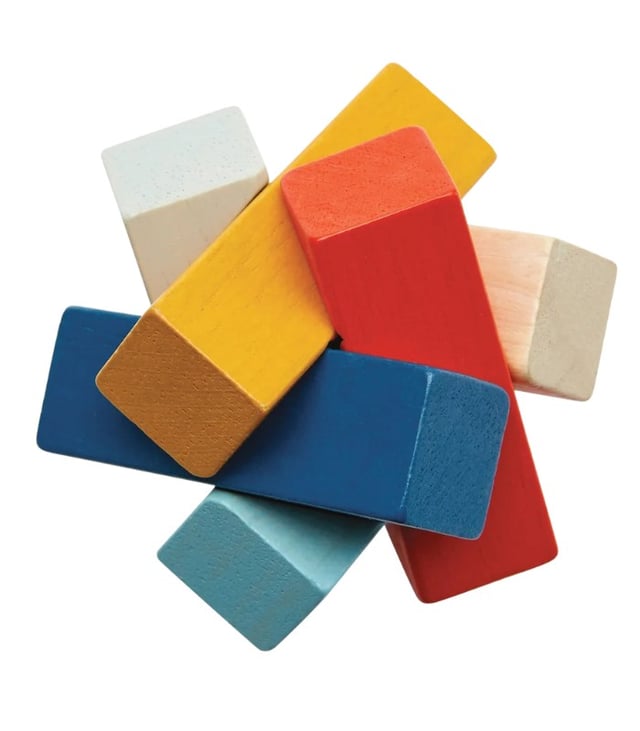 PlanToys Planmini Rectangular Puzzle, Compact Wooden Stacking Game for Logic and Focus